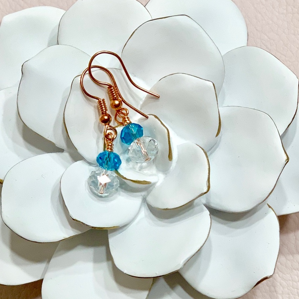 Aqua & Diamond Crystal Copper Earrings